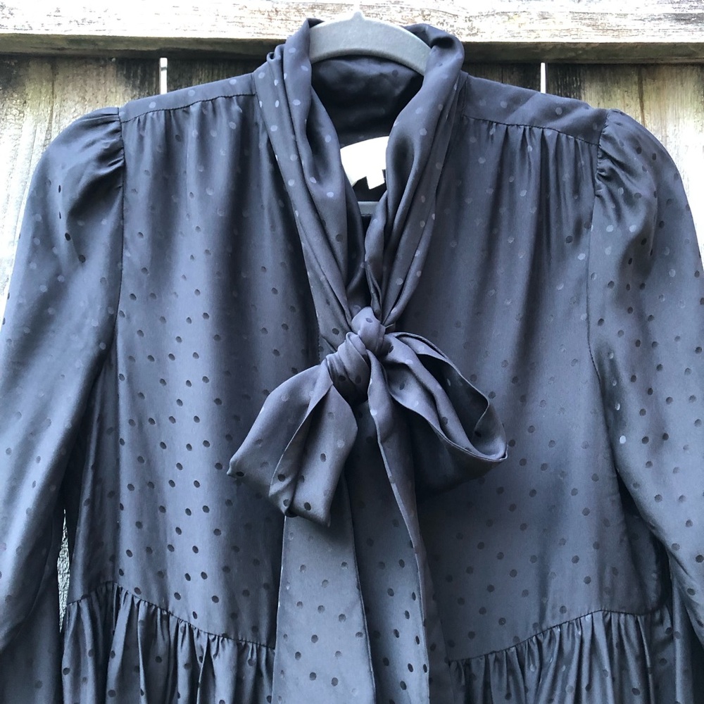 Sezane x Manoush Selena Silk Dress Size 38 Black Tie Neck Polka Dot Tiered - Picture 5 of 16